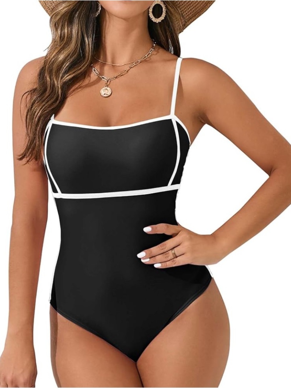 Woman's One Piece Bathing Suit 
Adjustable Straps Black & White Size M